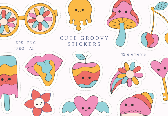 Cute Groovy Stickers Set Embroidery Review