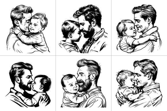 Father Dad Son Silhouette Line Art Review